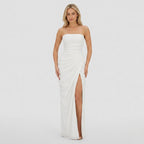 Women's Strapless Maxi Dress Bandeau Draped Side Split