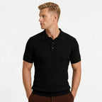 Men's Knit Polo Ribbed Short Sleeve Shirt Slim Fit