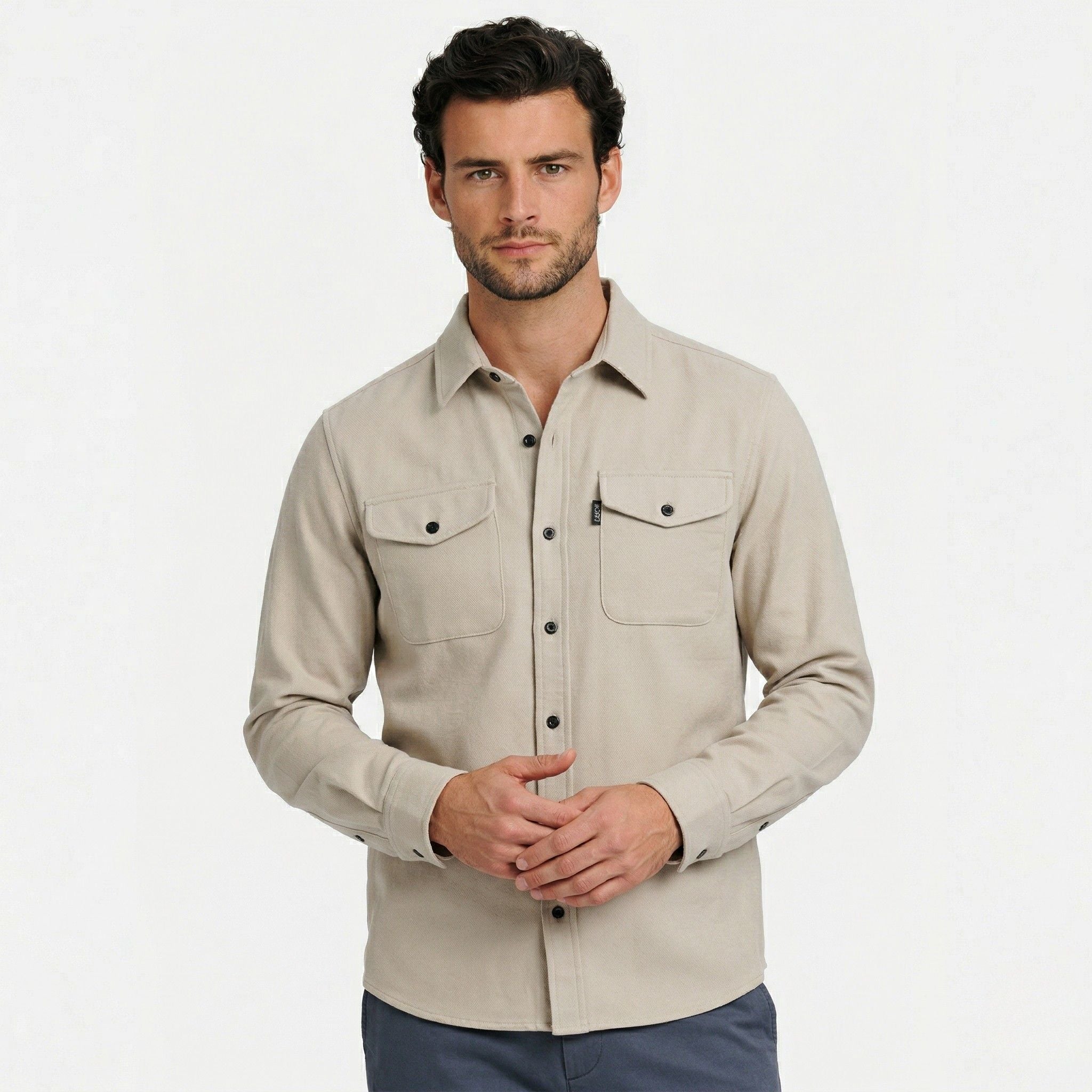Men's Long Sleeve Overshirt Snap-Button Regular Fit