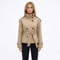 Women's Double-Breasted Trench Jacket Funnel Neck Tailored Fit