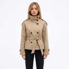 Women's Double-Breasted Trench Jacket Funnel Neck Tailored Fit