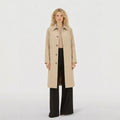 Women's Trench Coat Single-Breasted Longline with Pointed Collar Tailored Fit