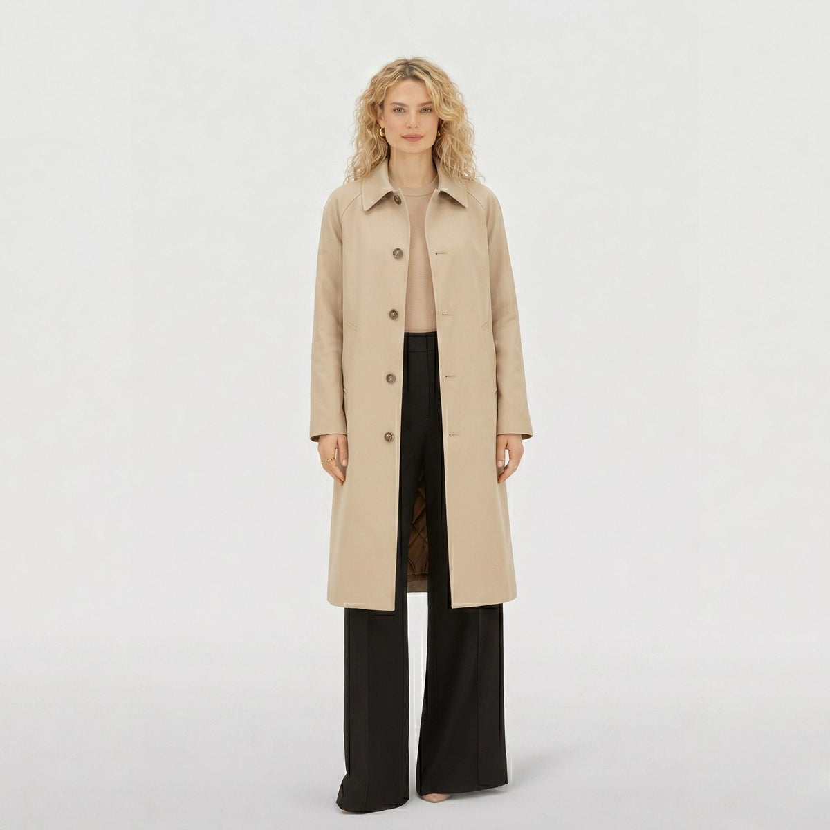 Women's Trench Coat Single-Breasted Longline with Pointed Collar Tailored Fit