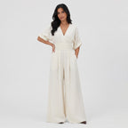 Women's Wrap Jumpsuit V-Neck Batwing Sleeve Wide Leg Relaxed Fit