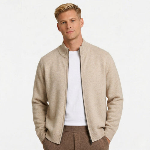 Men's Knit Cardigan Wool-Blend Zip Funnel Neck Regular Fit