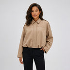 Women's Faux Suede Bomber Jacket Point Collar Oversized Fit