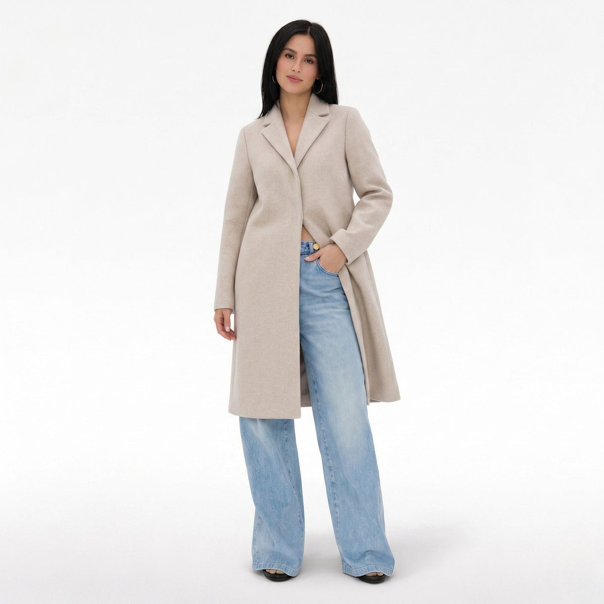 Women's Wool-Blend Coat Notch Lapel Relaxed Fit
