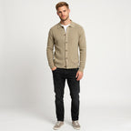 Men's Knit Cardigan Shirt Collar Button-Through Ribbed Regular Fit