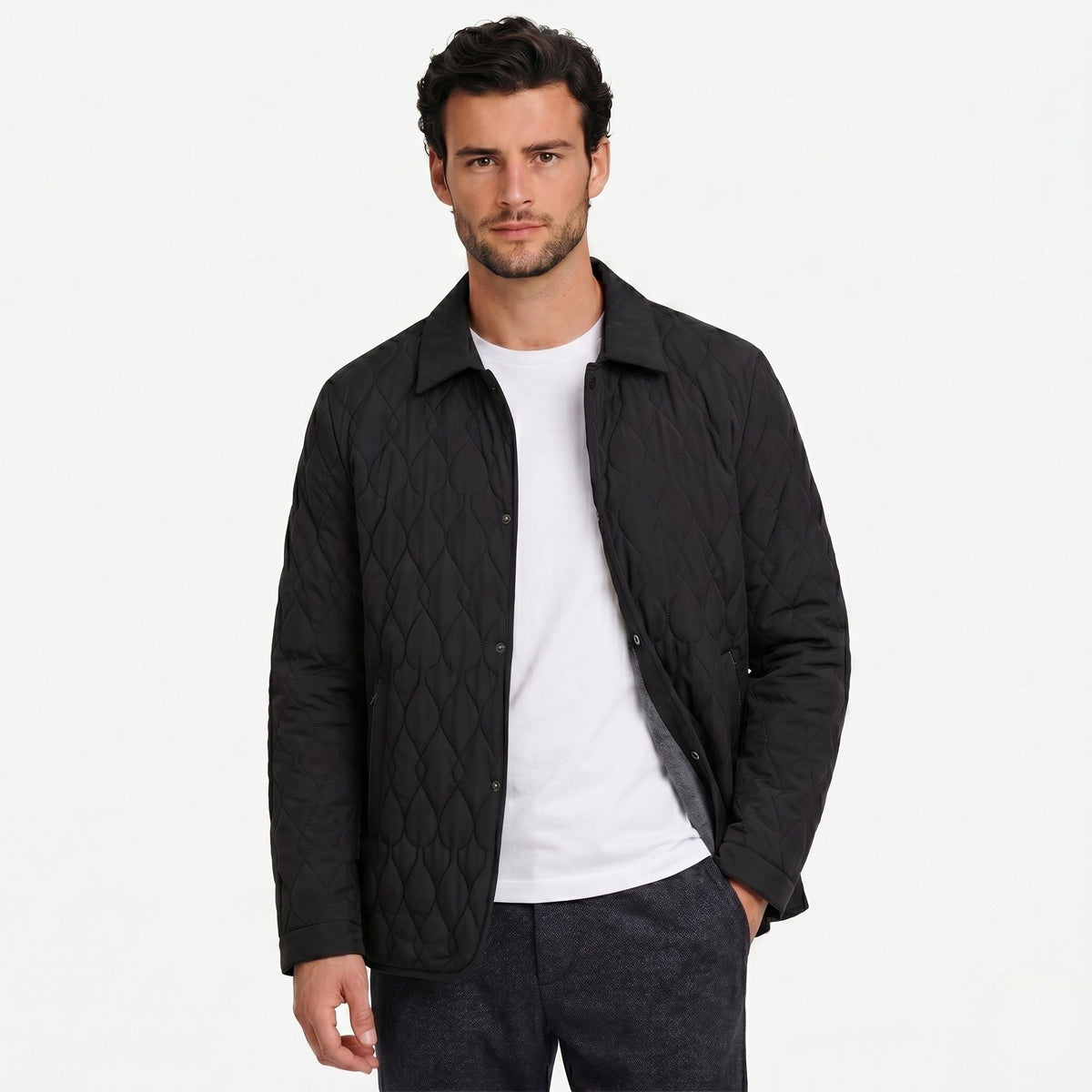 Men's Jacket Diamond Quilted Button Regular Fit