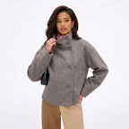 Women's Wool-Textured Coat Jacket Single-Breasted Funnel Neck