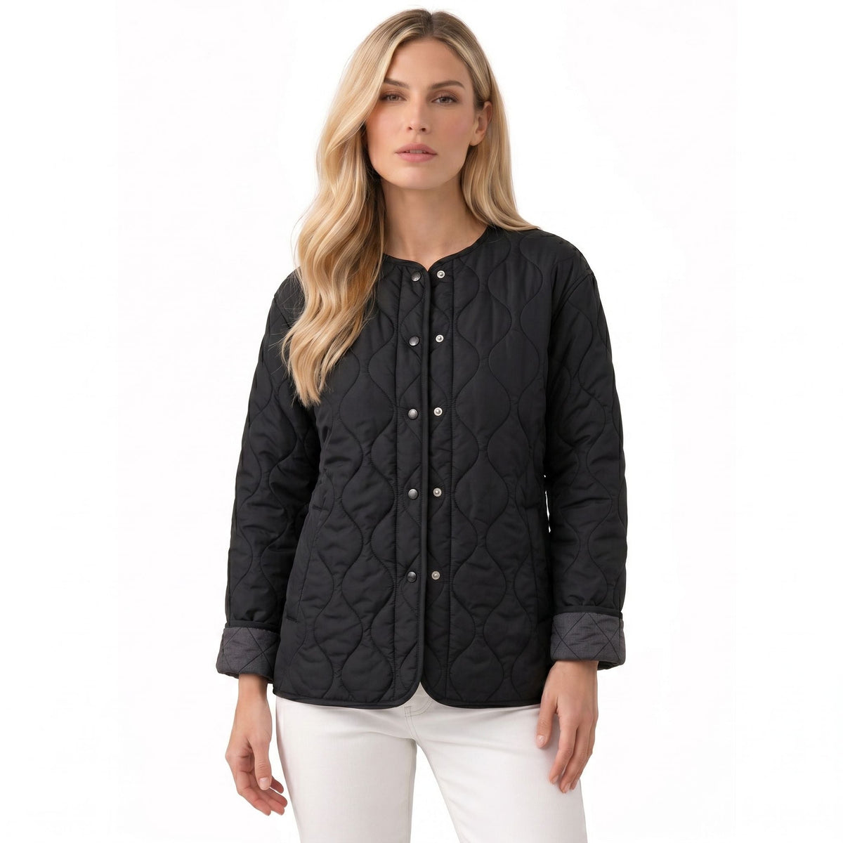 Women's Quilted Jacket Snap-Button Relaxed Fit