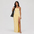 Women's Strapless Maxi Dress Bandeau Draped Side Split