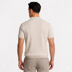 Men's Knit Polo Cable Textured Button Short Sleeve Regular Fit