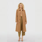 Women's Trench Coat Single-Breasted Longline with Pointed Collar Tailored Fit