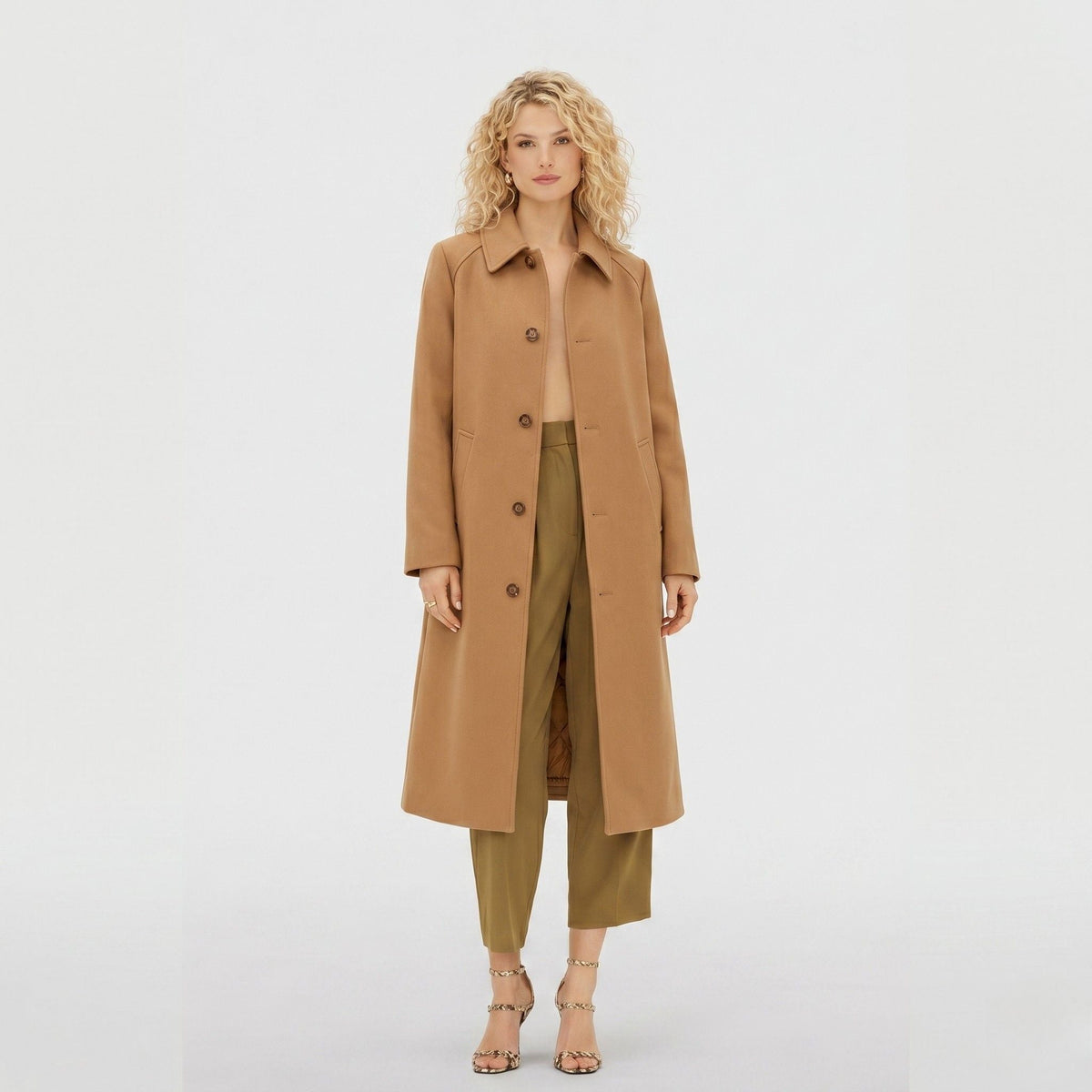 Women's Trench Coat Single-Breasted Longline with Pointed Collar Tailored Fit
