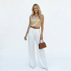 Women's Satin Top Sleeveless V-Neck Shell Relaxed Fit