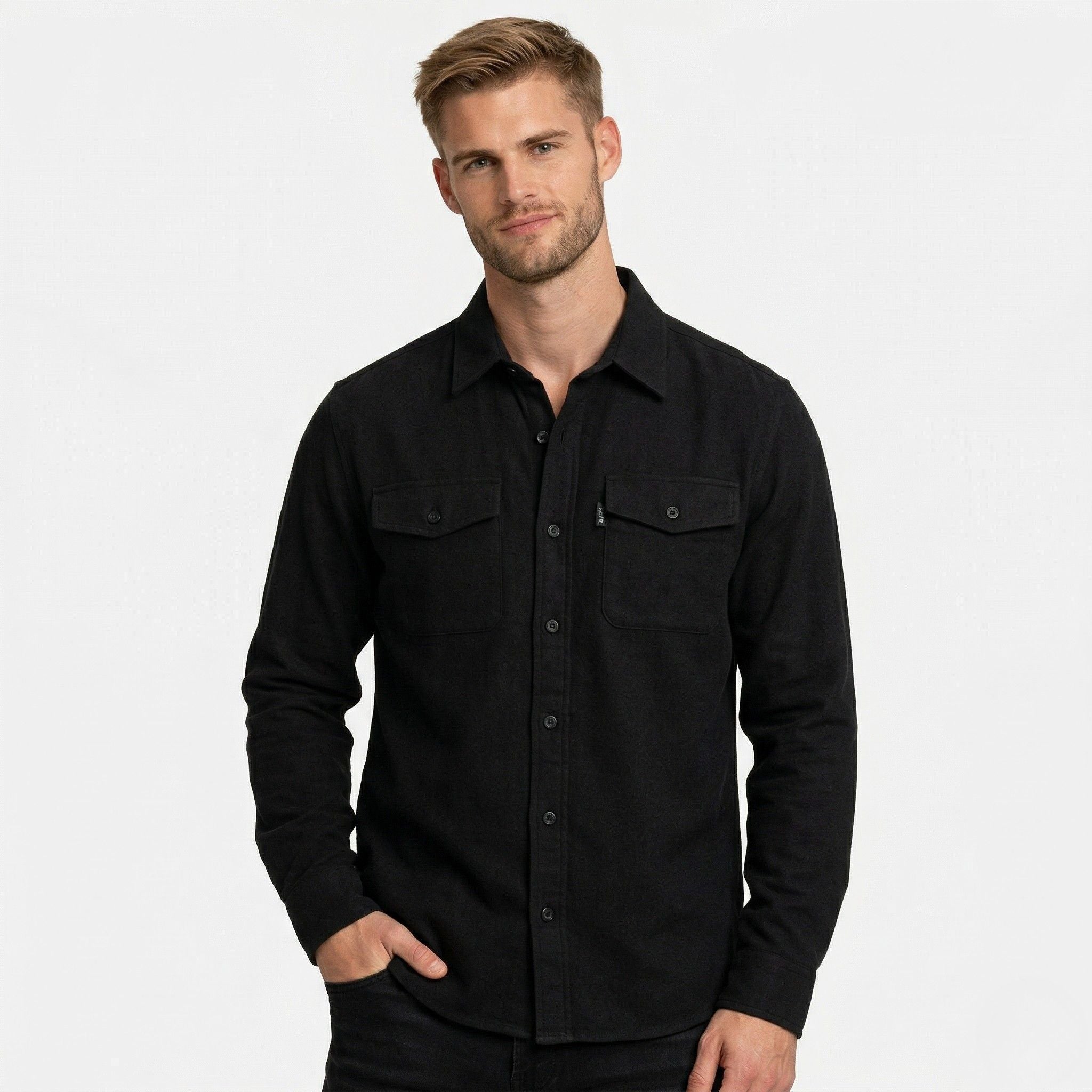 Men's Long Sleeve Overshirt Snap-Button Regular Fit