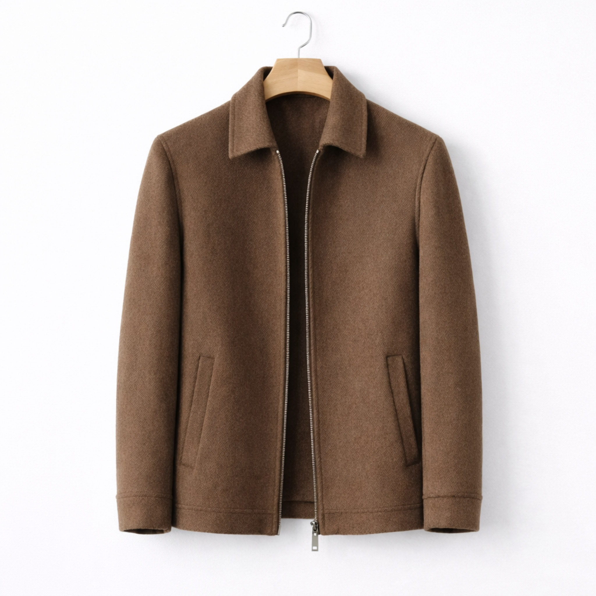 Men's Wool-Blend Harrington Jacket Full-Zip Point Collar Regular Fit