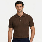 Men's Knit Polo Ribbed Short Sleeve Shirt Slim Fit