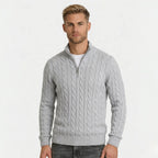 Men's Knit Jumper Cable Quarter-Zip Funnel Neck Regular Fit