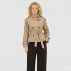 Women's Double-Breasted Trench Jacket Funnel Neck Tailored Fit