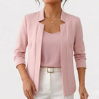 Women's Blazer Collarless Open-Front Longline Tailored Fit
