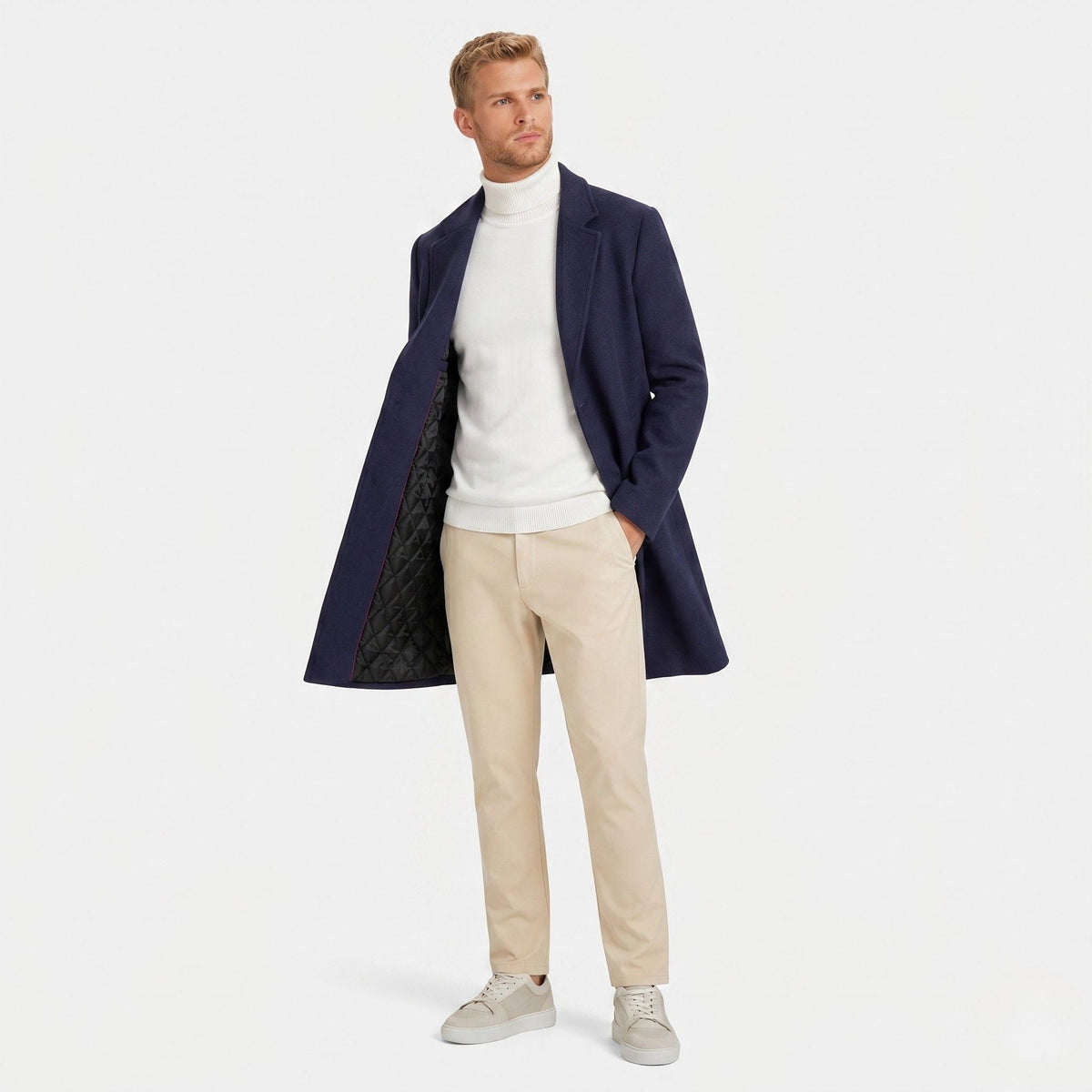 Men's Wool-Blend Overcoat Single-Breasted Notch Lapel  Tailored Fit
