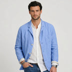 Men's Linen Jacket Notch Lapel Button-Front Blazer Relaxed Fit