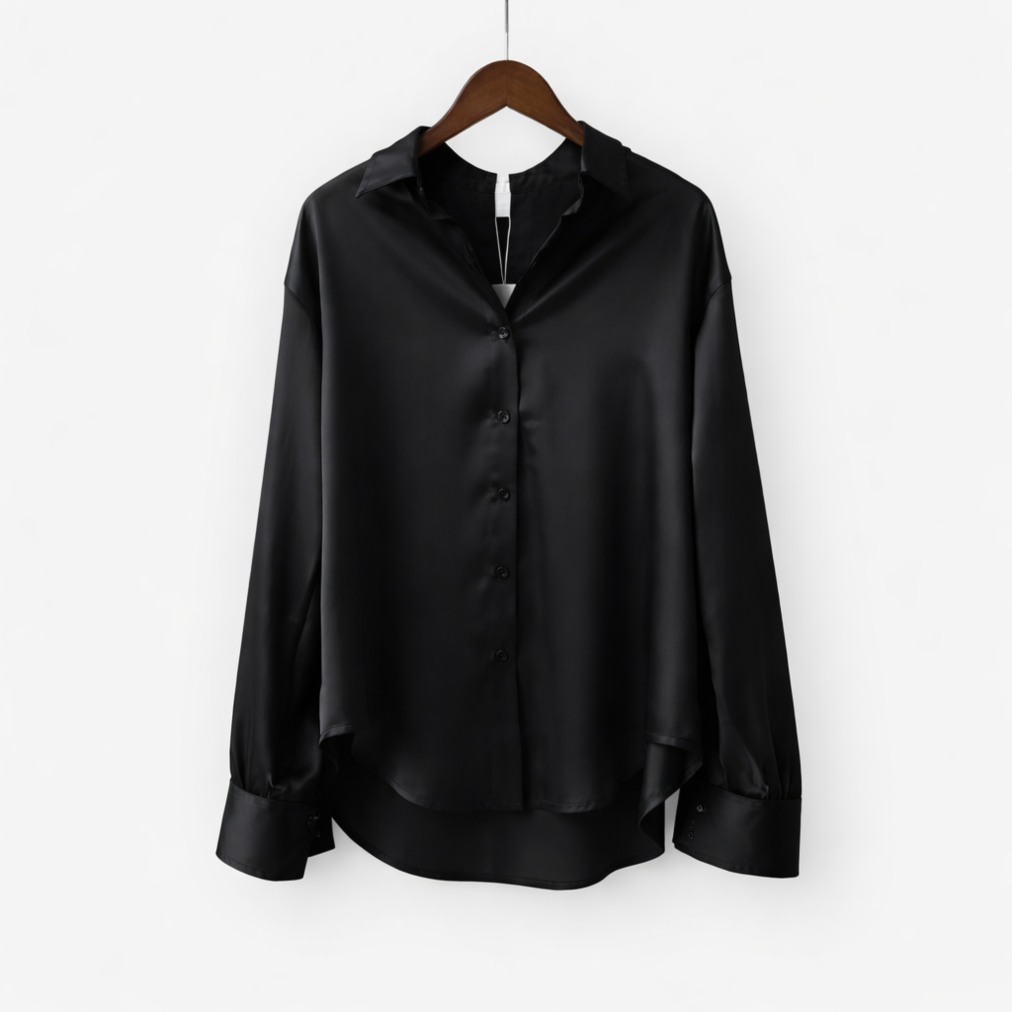 Women's Satin Blouse Long Sleeve Button-Down Point Collar Relaxed Fit