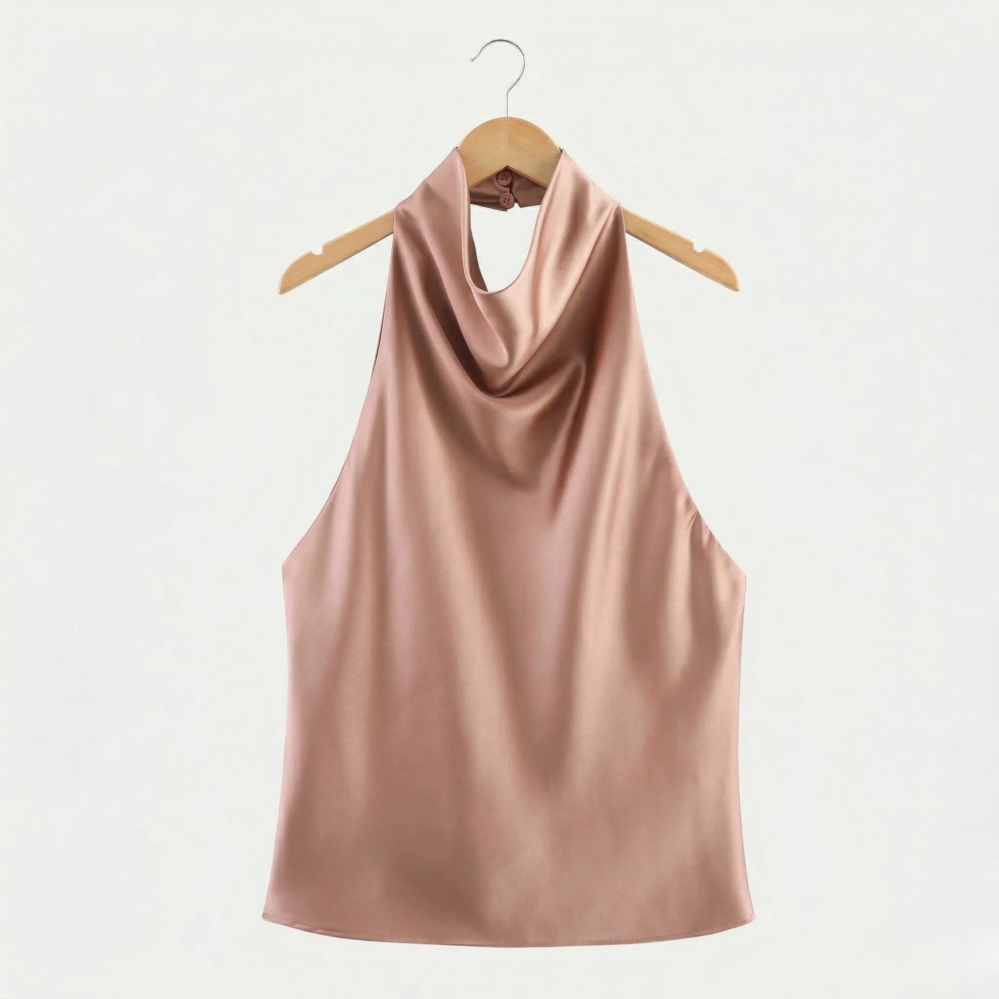 Women's Satin Top Halterneck Cowl Neck Backless