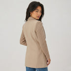 Women's Wool-Blend Jacket Double-Breasted Ribbed Sleeves Notch Lapel Tailored Fit