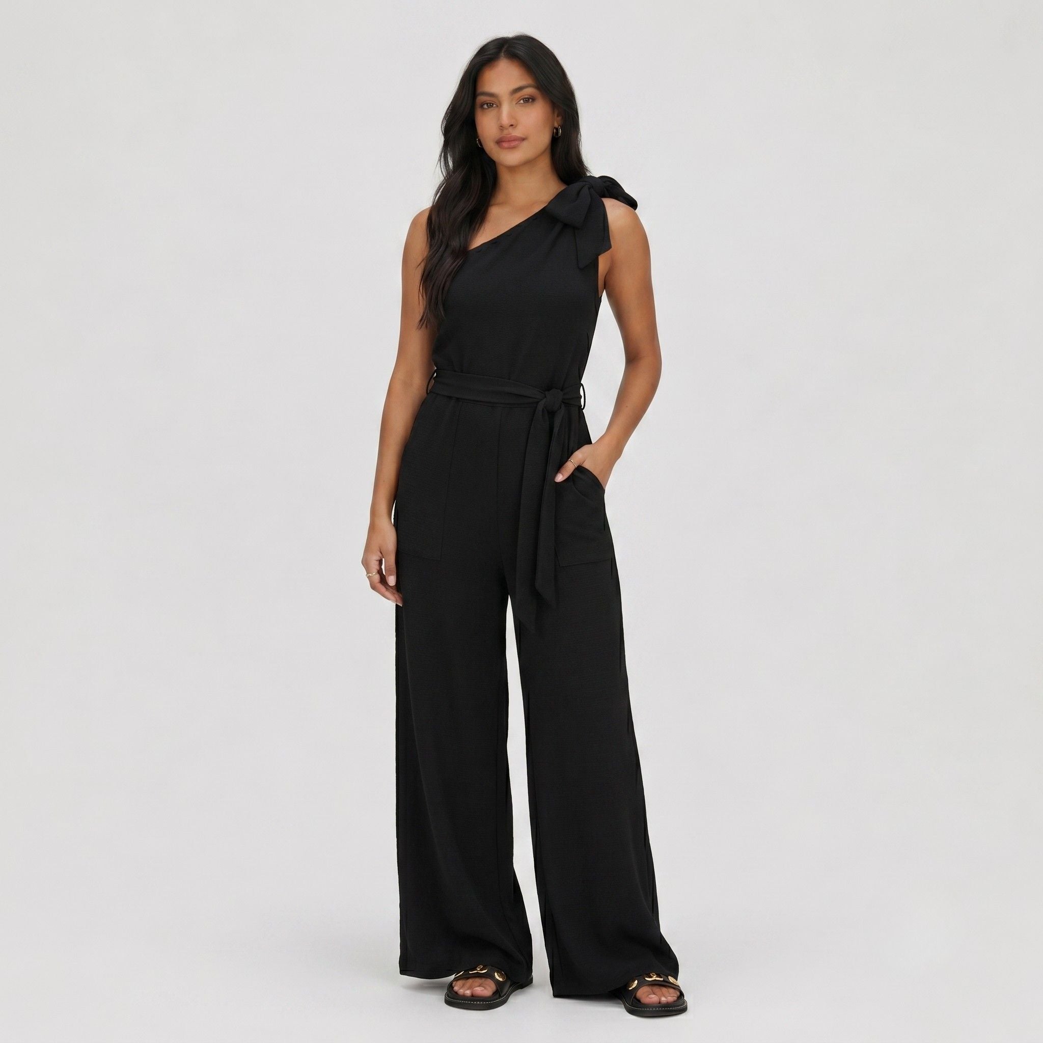 Women's Jumpsuit Dress Tie Waist Leg Relaxed Fit