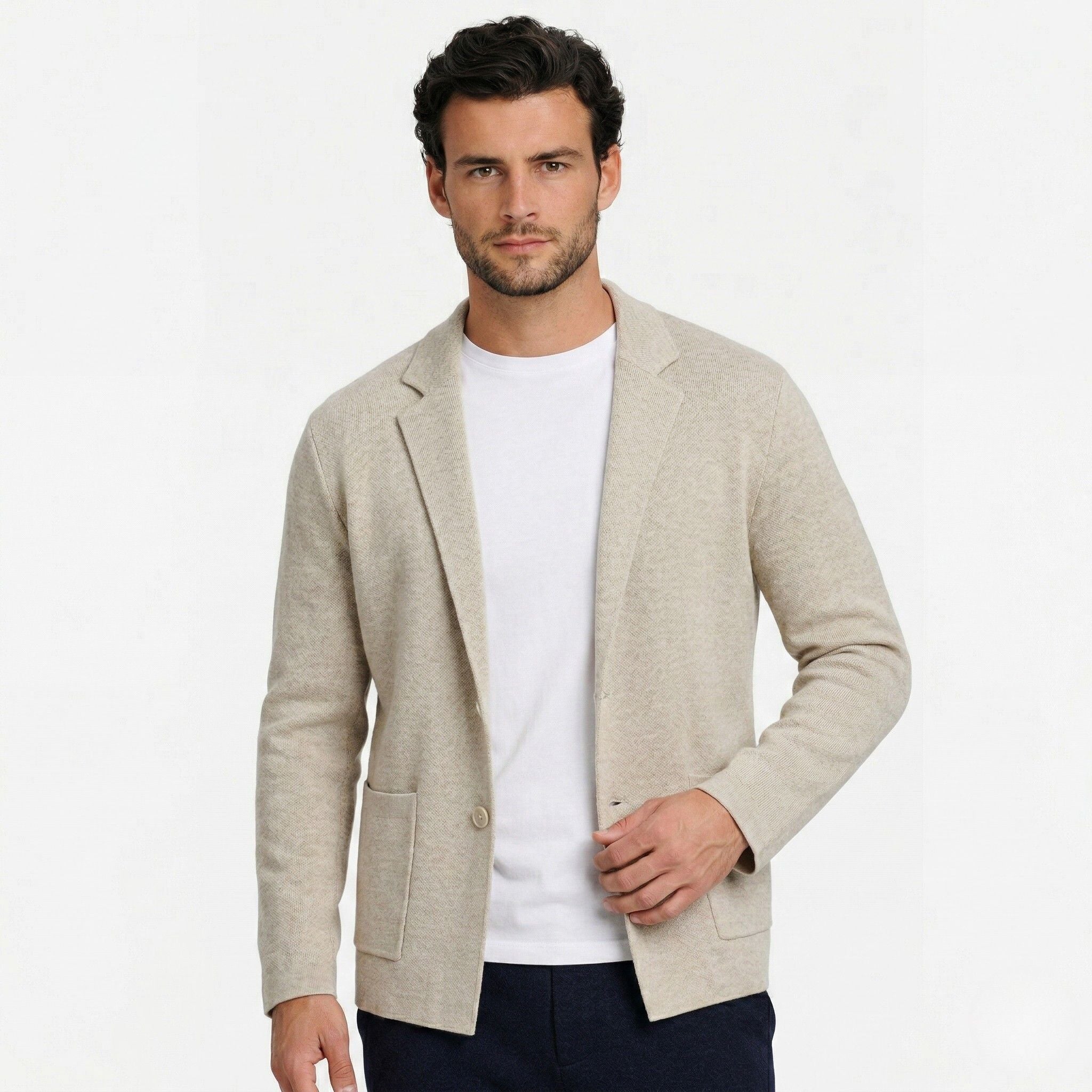 Men's Knitted Cardigan Notch Lapel Single-Button Blazer Regular Fit