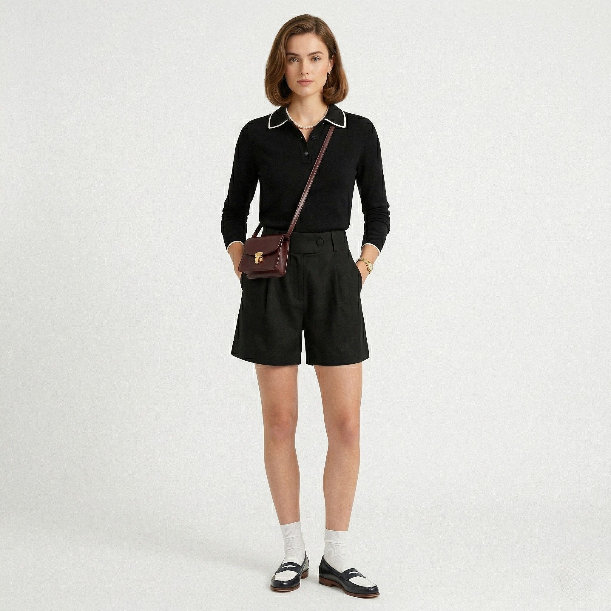 Women's High-Waist Shorts Double-Pleat Relaxed Fit