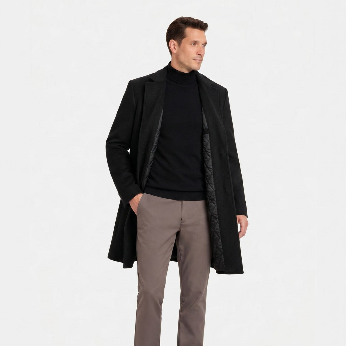 Men's Wool-Blend Overcoat Single-Breasted Notch Lapel  Tailored Fit