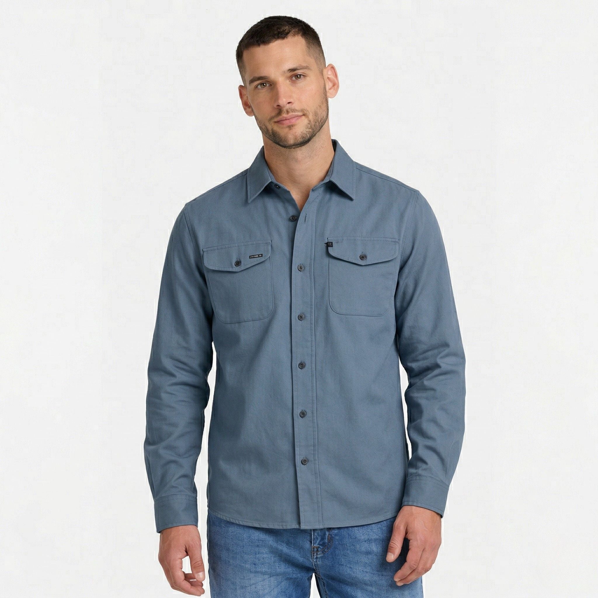 Men's Long Sleeve Overshirt Snap-Button Regular Fit