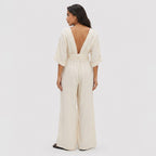 Women's Wrap Jumpsuit V-Neck Batwing Sleeve Wide Leg Relaxed Fit