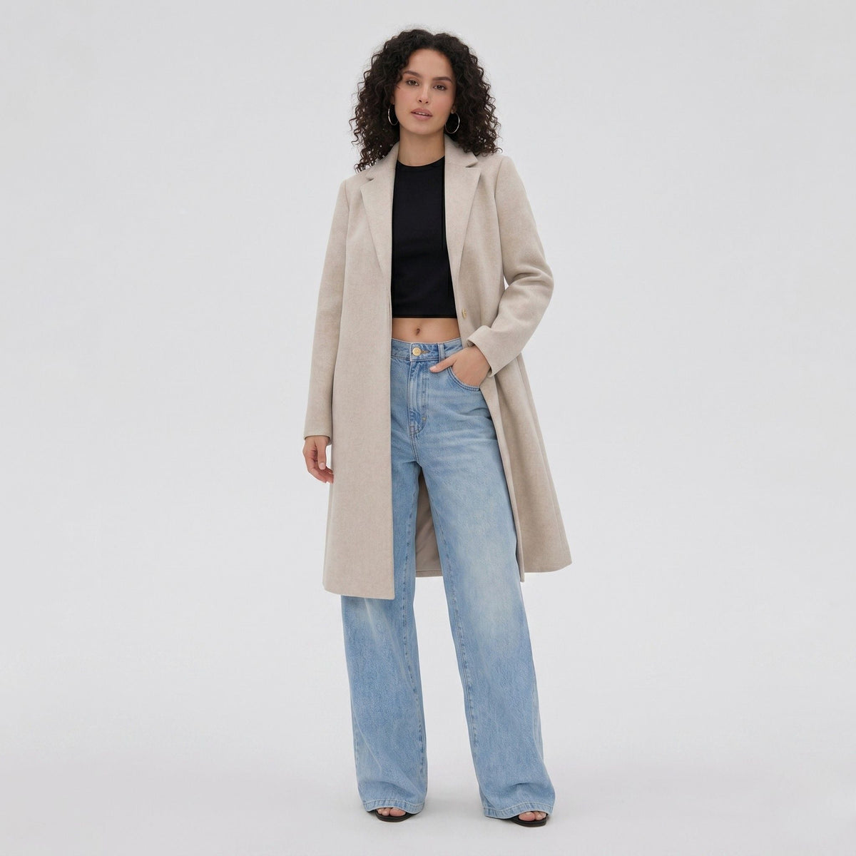 Women's Wool-Blend Coat Notch Lapel Relaxed Fit
