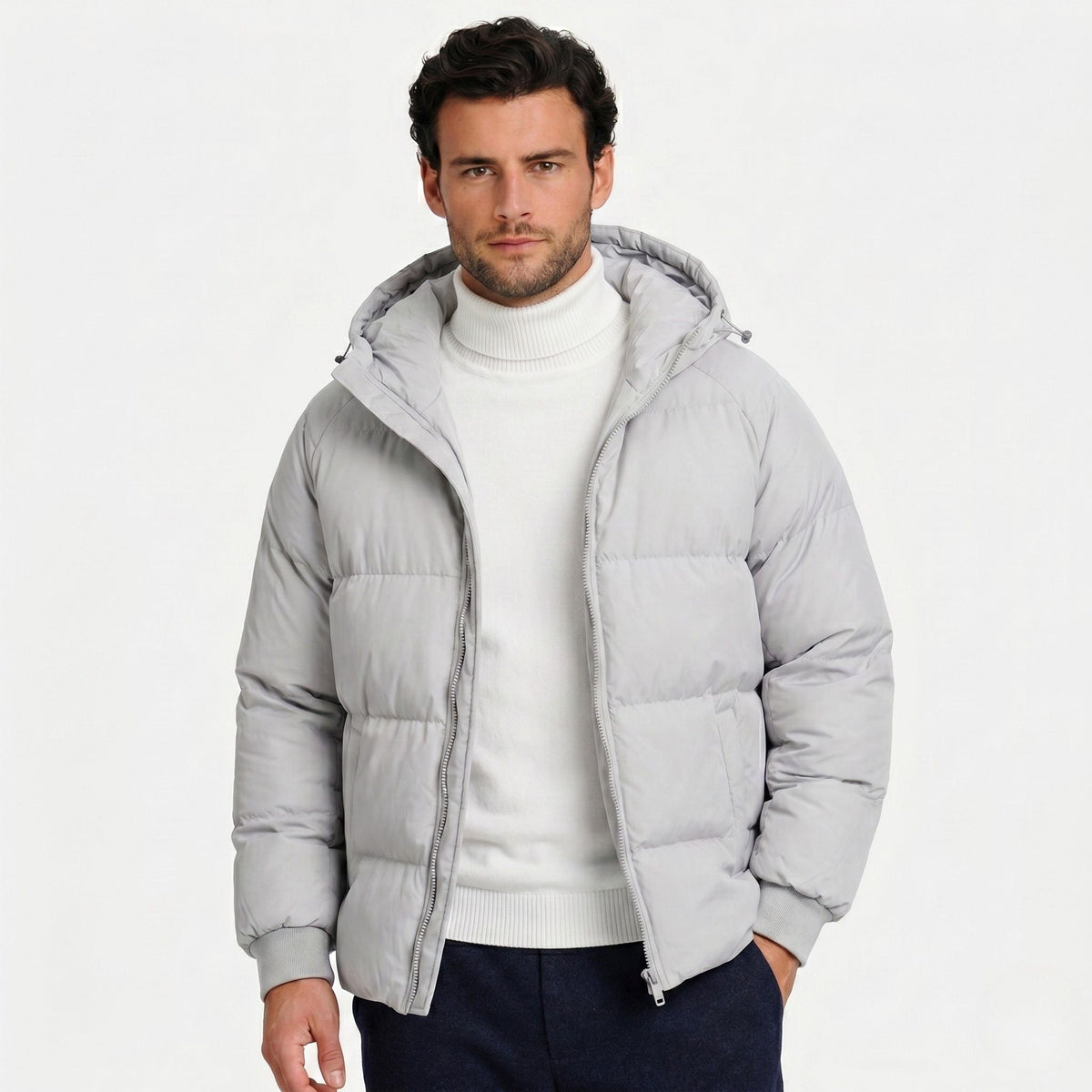 Men's Puffer Jacket Hood Zip-Up Regular Fit