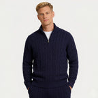 Men's Knit Jumper Cable Quarter-Zip Funnel Neck Regular Fit