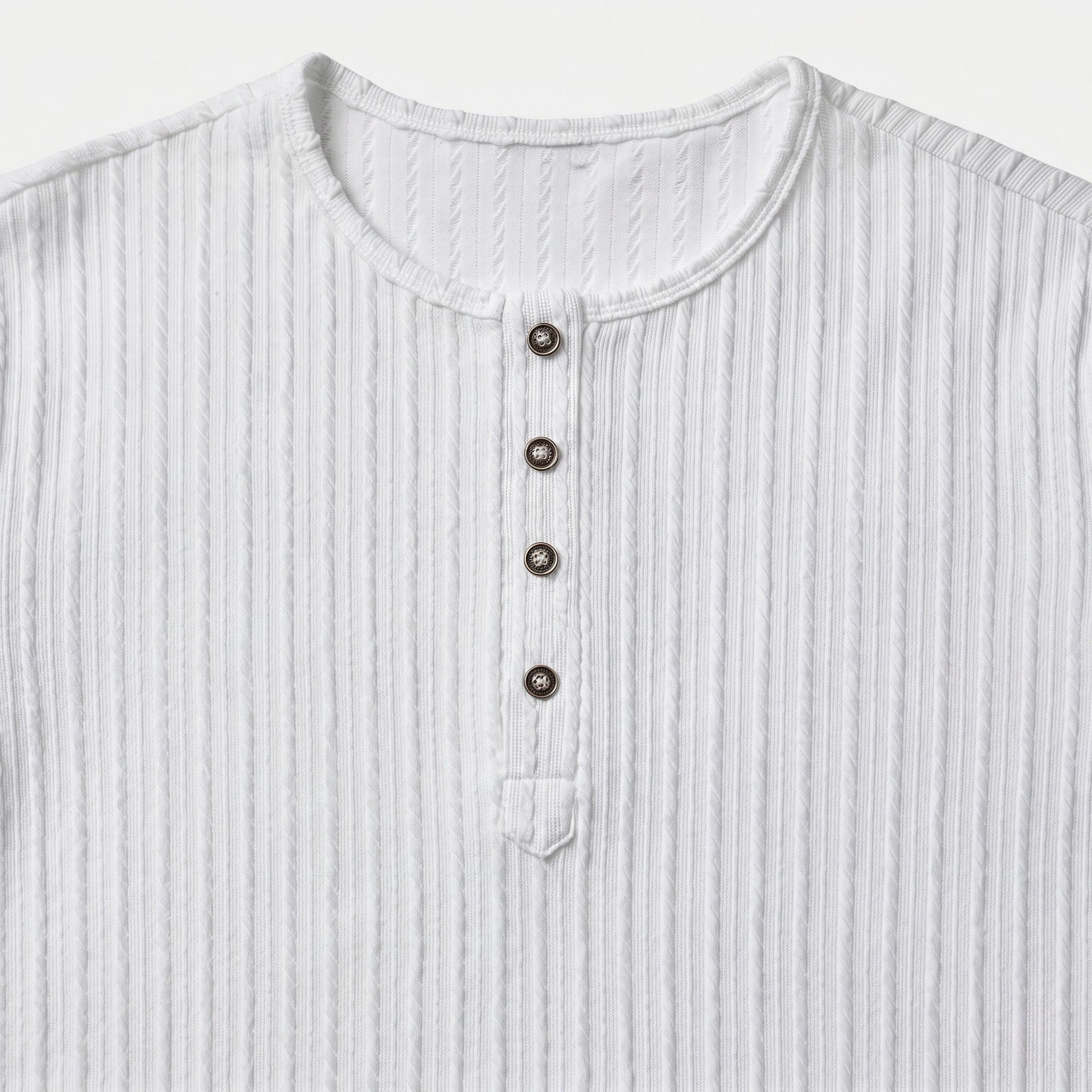 Men's Ribbed Knit Henley Top Long Sleeves Slim Fit