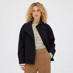 Women's Wool-Textured Coat Jacket Single-Breasted Funnel Neck