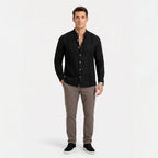 Men's Long Sleeve Shirt Mandarin Collar Pintuck Regular Fit