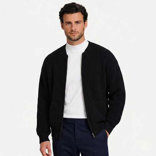 Men's Knit Cardigan Zip Ribbed Regular Fit