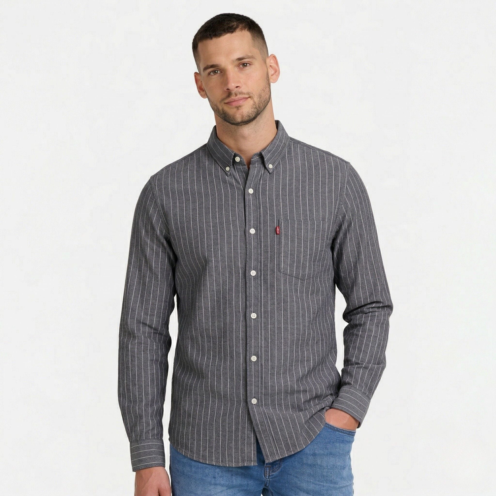 Men's Long Sleeve Shirt Button-Down Collar Regular Fit