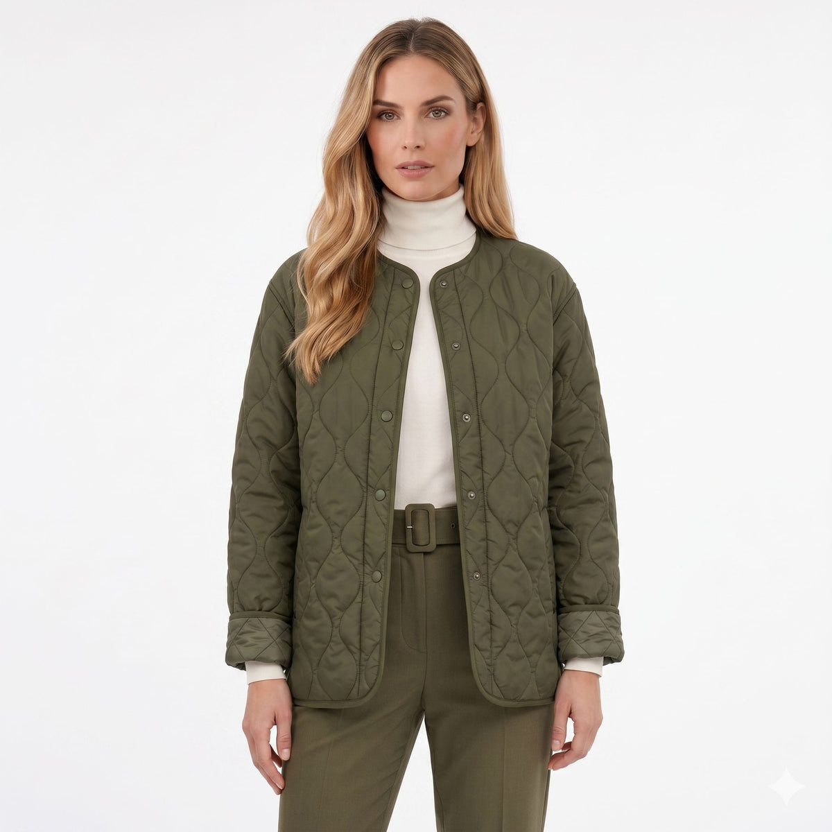 Women's Quilted Jacket Snap-Button Relaxed Fit