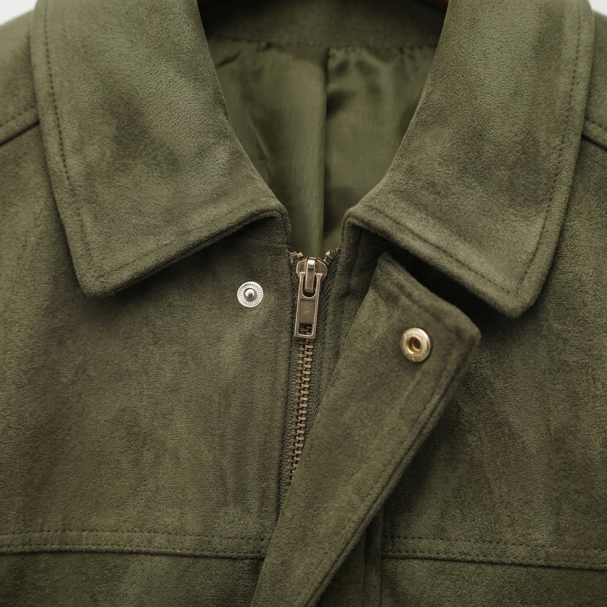 Women's Faux Suede Bomber Jacket Point Collar Oversized Fit