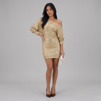 Women's Glitter Mini Dress One-Shoulder Bodycon Fit