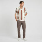 Men's Knit Polo Striped Crochet Short Sleeve Relaxed Fit