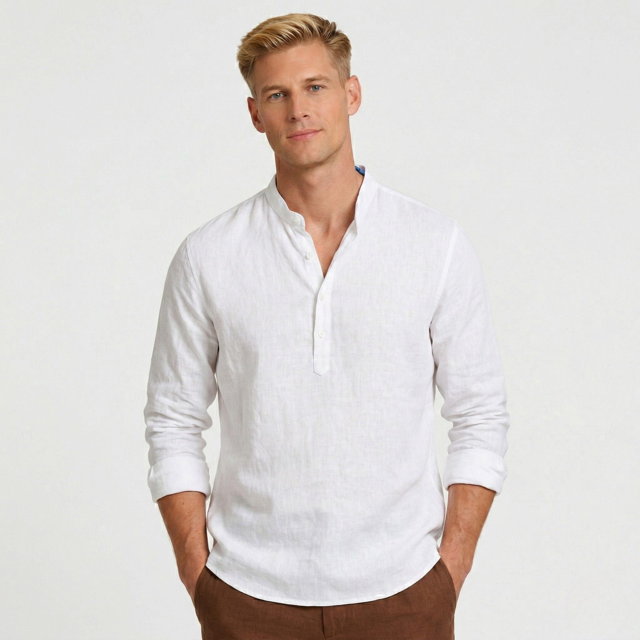 Men's Henley Shirt Long Sleeve Mandarin Collar Regular Fit